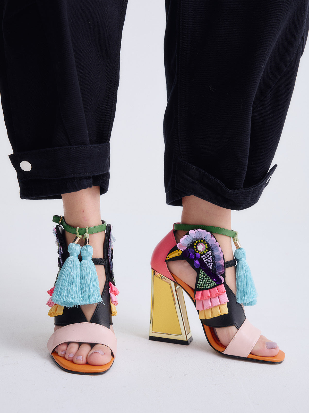 EXE SANDAL HEEL DOMINIC-596 YELLOW AND PINK – Exé Shoes