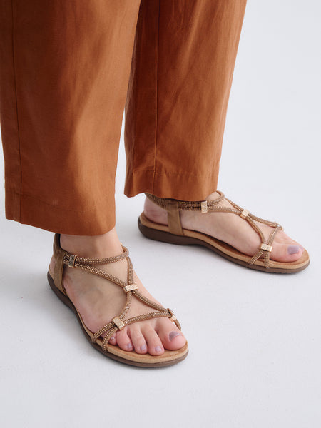 EXE FLAT SANDAL BZX17439-91 STRASS CAMEL – Exé Shoes