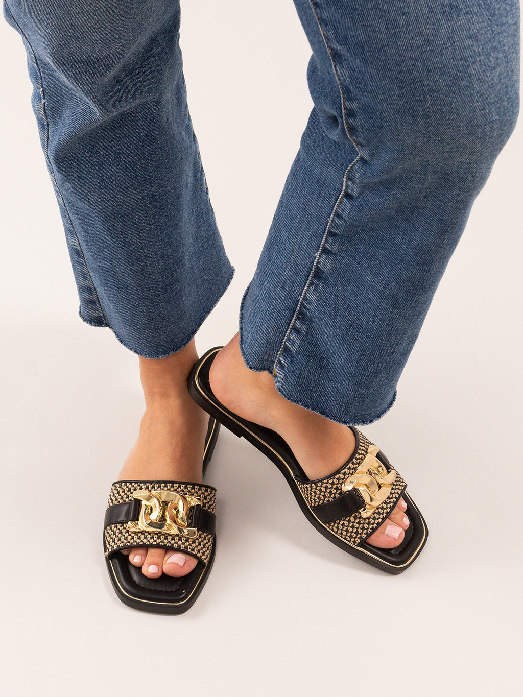 DORETA-456 RAFFIA BLACK BEIGE