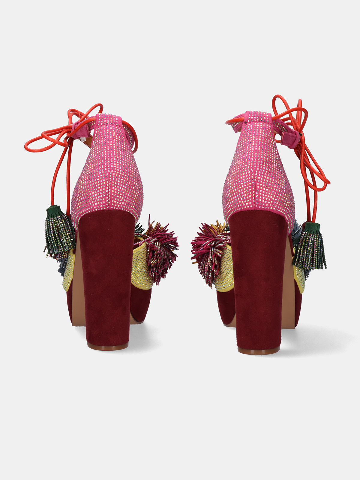 EXE SANDALIA TACÓN OPHELIA-925 FABRIC ROSA Y AMARILLO – Exé Shoes