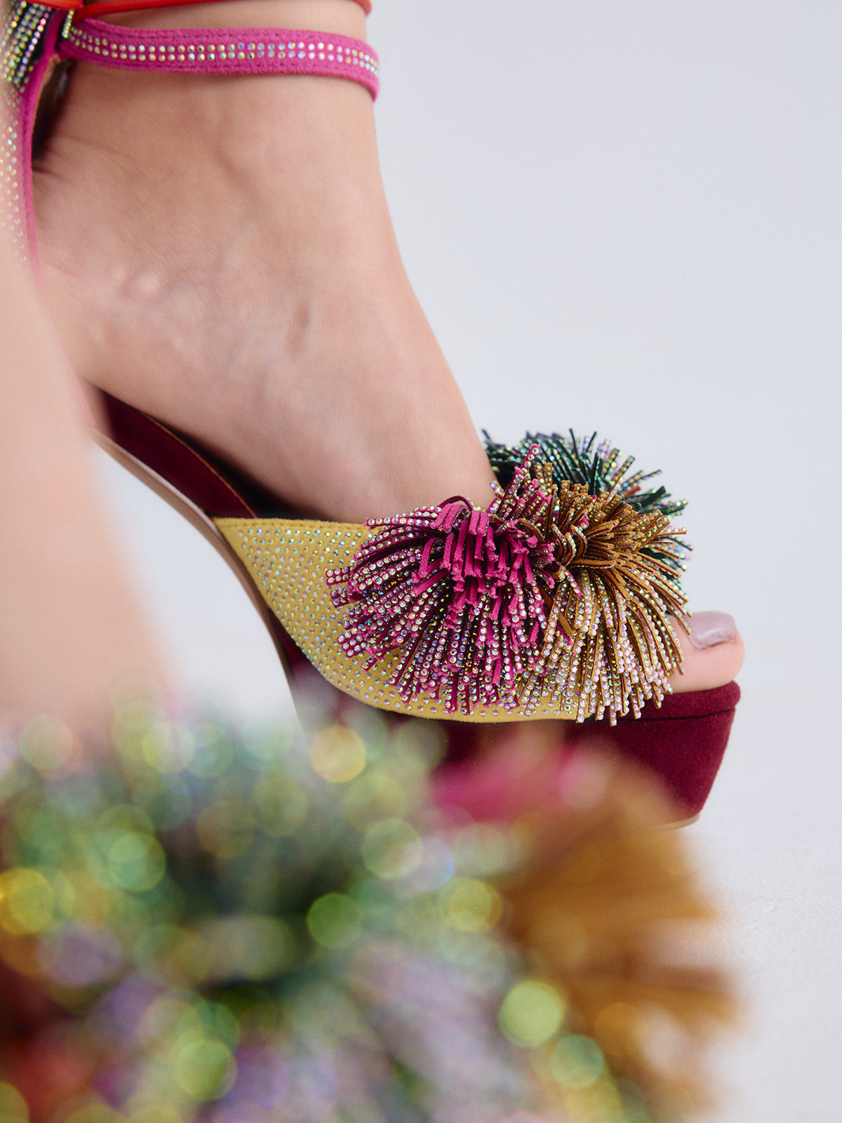 EXE SANDAL HEEL OPHELIA-925 FABRIC PINK YELLOW – Exé Shoes