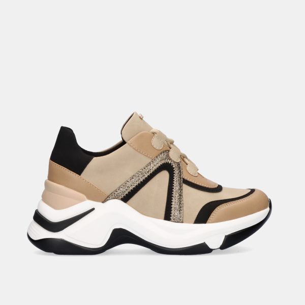 SNEAKER PLATAFORMA EX133 EN BEIGE-NEGRO