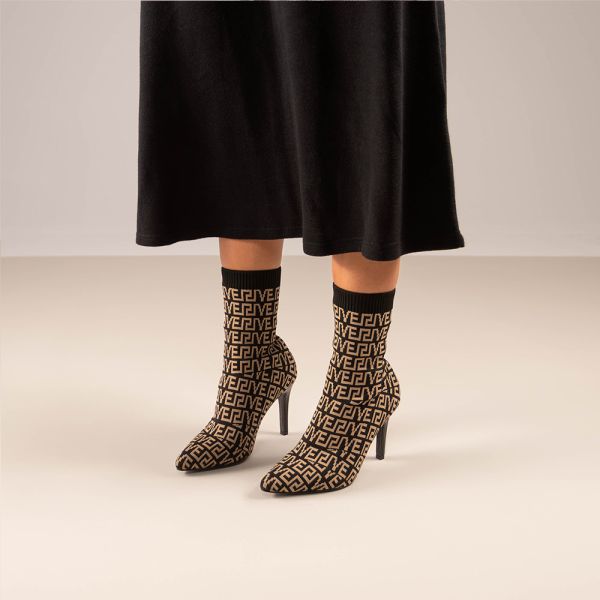 SOCK STYLE ANKLE BOOT GARDA-521 BLACK BEIGE